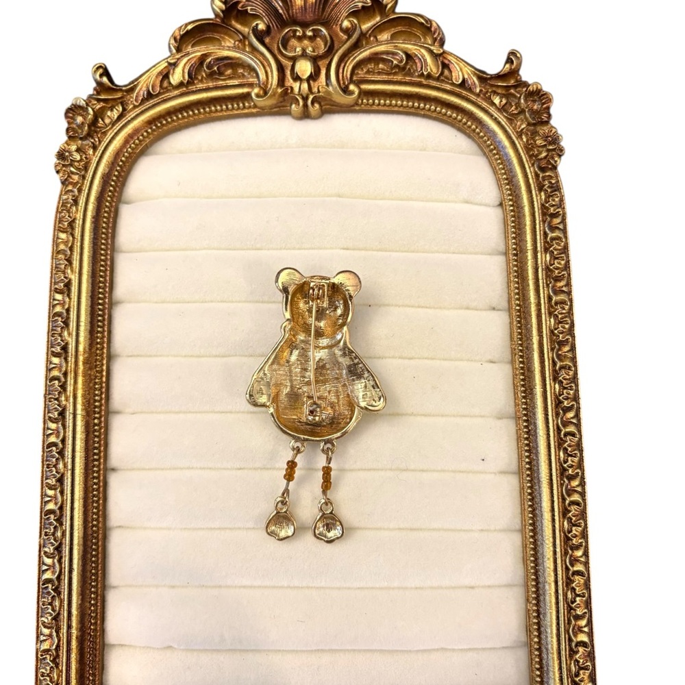 Teddy Bear Brooch Dangle Legs‎ Macy's Christmas Holiday Lane Beads Enamel Gold - Picture 7 of 7